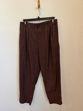 Madewell Small Windowpane Plaid Flannel Track Trousers Brown Check Womens 25"